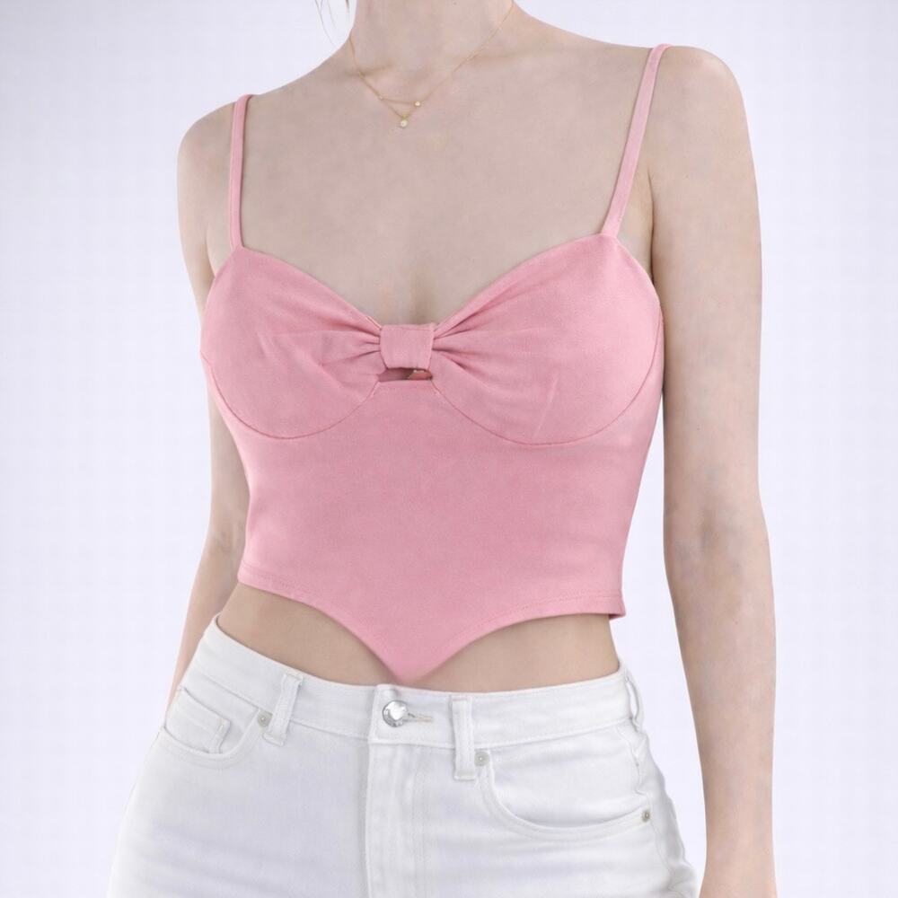 Women’s Pink Sweetheart Bow Crop Top with Soft Point Hem Size XS